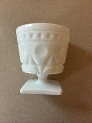 Vintage Milk Glass Geometric Design Pedestal Dish, 4-1/2” Tall 4” Wide
