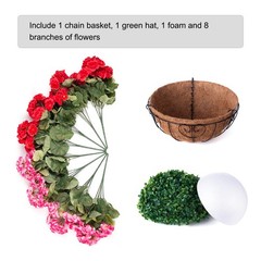 Geraniums Artificial Flowers Hanging Basket for Outdoors Outside Spring