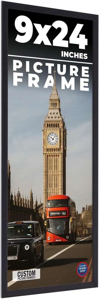 9×24 Frame Black Real Wood Picture Frame Width 0.75 inches | Interior Frame Dept