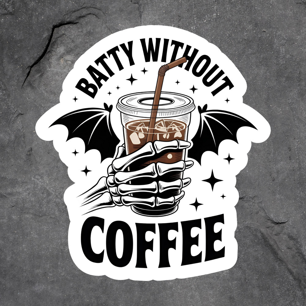 Coffee skeleton sticker vinyl decal batty without coffee halloween humor