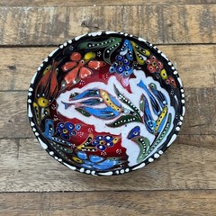 Hand Painted Turkish Ceramic Bowl 4.75” Mosaic Style Round Colorful