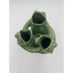 Vintage Green Crackle Glaze Ceramic Three Frogs Bud Vase Figurine