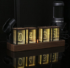 Nixie Tube Clock Walnut Digital Retro Clock WiFi Time Sync Alarm Timer 12/24H Di