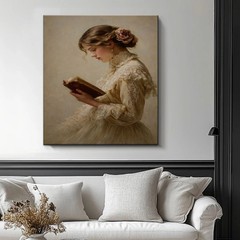 Vintage Lady Reading Canvas Painting 2DFlat Frameless Wall Art Home Office Decor