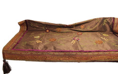 Embroidered Boho Botanical Faux Silk Throw Bed Drape Velvet Trim Tassels 51×60″