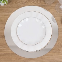 10 SILVER Round 12″ Decorative Mirror Plastic Charger Plates Wedding Events