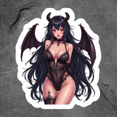 Pinup girl sticker vinyl decal succubus demon girl black wings horns lingerie