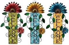 Welcome Sign for Front Door Decor Hanging Sign, Metal Flower Welcome Door Sign W