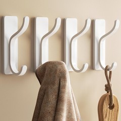 White 4pk Heavy Duty Adhesive Metal Hooks – Wall/Door Hangers for Bath/Kitchen
