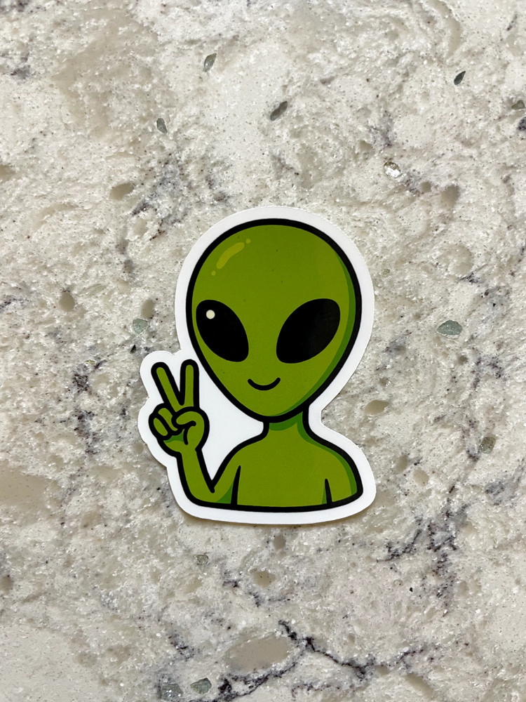 Alien Peace Sign Sticker l Gloss or Holographic Laminate l Waterproof Decal