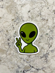 Alien Peace Sign Sticker l Gloss or Holographic Laminate l Waterproof Decal