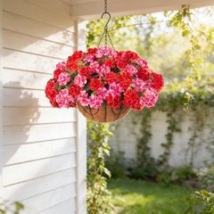 Geraniums Artificial Flowers Hanging Basket for Outdoors Outside Spring