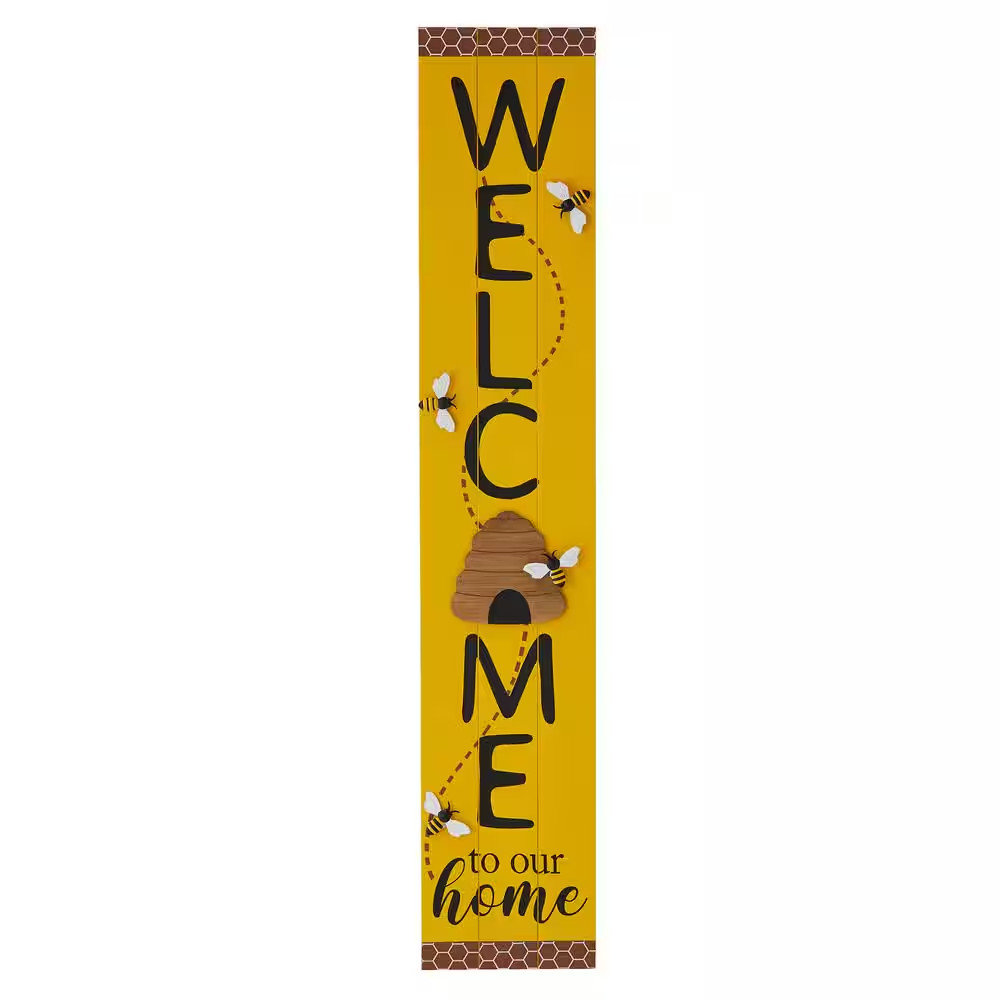 42 In. H Solid Wood Welcome Porch Sign with Bee