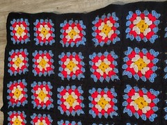 Handmade Granny Square Afghan Throw Blanket Black Trim 48″x56” Vintage