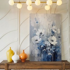 Canvas Textured Monochrome Blues Grays Predominantly Monochromatic Wall Art