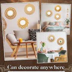 10 Pcs Boho Gold Sun Mirrors for Wall Decor 10 Inches Plastic Decorative Wall…