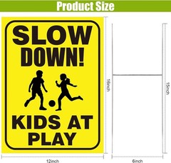4 Pieces Slow Down Kids At Play Sign with Metal Stake, 12 x 16 Inch Kids At Play