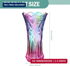 Rainbow Glass Vase Wide Mouth Colorful Flower Vase for Table Bookshelf Decor