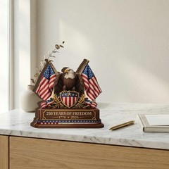 Patriotic Eagle Wooden Block Sign, 250 Years of Freedom 1776–2026, American Flag