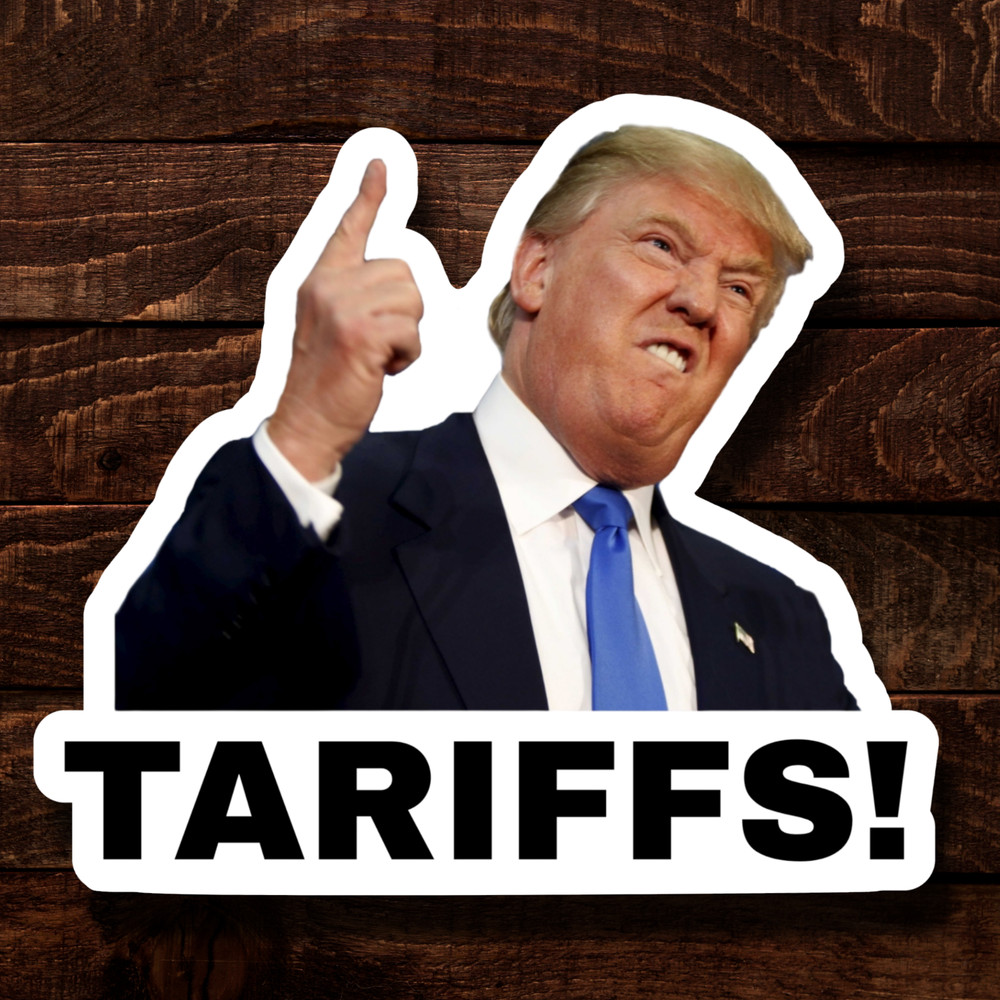 100 Trump Stickers «TARIFFS» Gas Pump Waterproof Vinyl GLOSSY MATTE NEW – 1.5″