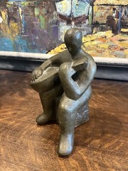 Rare Antique Man Playing Ukulele Heavy 10lb Solid Bronze Art Statue Sculpture 9”