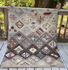 Victor E. Sulca Abstract Peruvian Wool Woven Tapestry, Earth tones, Frog Motif