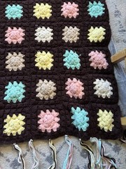 Vtg Brown Multicolor Pastel Square Afghan Blanket Granny Crochet Throw 53X47