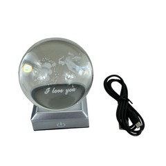 New In Box 3D Cupid I Love You K9 Crystal Ball Globe Night Light 6 Lighting Mode