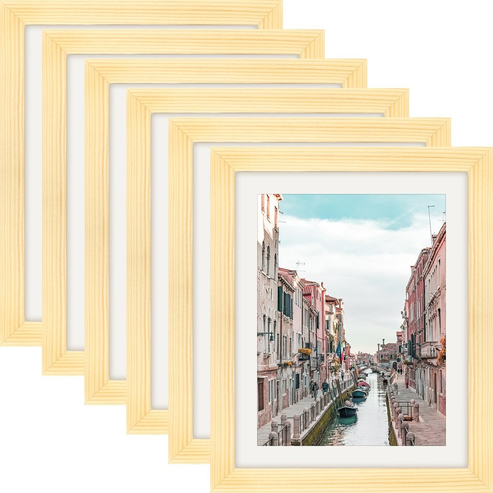 8×10 Grain Picture Frames Nature Solid Wood 6 Pack for Wall Mounting and Tabl…
