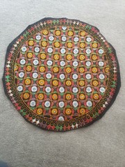 Decorative hand-embroidered Wall Hanging India Heritage Arts! 30″ round Chakdo
