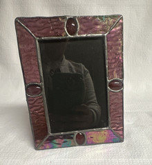 Vintage Burnes of Boston Purple Stained Glass Freestanding Photo Frame 4×6
