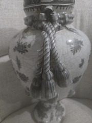 Chinese Export Black & White Porcelain Tassel Ginger Jar