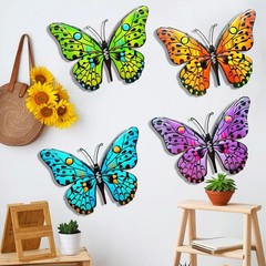 4 Hanging Large 9.8″ Colorful Metal Butterflies Wall Art Outdoor Decor For Home