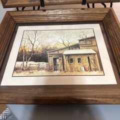 (2)Vintage Country Barn Wooden Framed Print Rustic Farmhouse Wall Art Decor