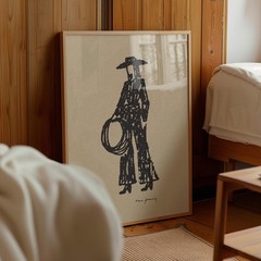Cowgirl Line Drawing Print, Minimalist Western Wall Art