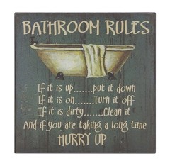 Bathroom Rules Funny Toilet Sign Shelf Sitter Wall Art Door Decor Print 5″ x 5″