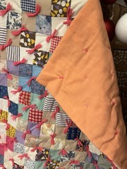 Handmade Baby Quilt Blanket Crib Throw 31×41 inch Artisan Linen Peach Reverse