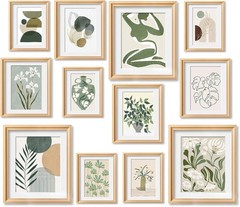 12 Pcs Sage Green Eclectic Wall Art Prints Decor -Abstract Herbaceous Flowers P
