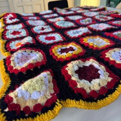 vintage Crochet Blanket 31×36″ Multicolor Granny Square Boho Cottagecore Retro