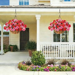 Geraniums Artificial Flowers Hanging Basket for Outdoors Outside Spring