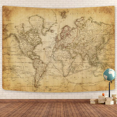 Old World Map Tapestry, Vintage Map Geographical Distribution Tapestry Wall Hang