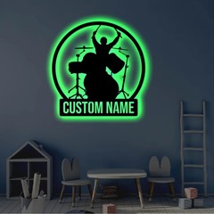 Custom Drummer LED Metal Sign, Personalized Drumming Wall Art Decor