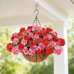 Geraniums Artificial Flowers Hanging Basket for Outdoors Outside Spring Decor…