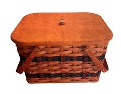 Amish Picnic Basket Medium Size With Solid Oak Lid and Swinging Handles