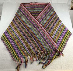 Handmade knit Rainbow Shawl Wrap Multicolor Boho Festival 26×96