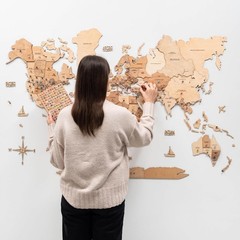 Rustic Birch Wood World Map – Decorative Wall Art for Home