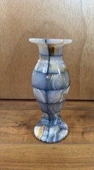 VTG Blue Onyx Marble Stone Vase Checkered Mosaic Patchwork MCM Artistic 7.5”