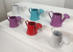Spring/Summer Decorative 8 Small 2″T Multi Colors Tin Watering Cans Décor NIP