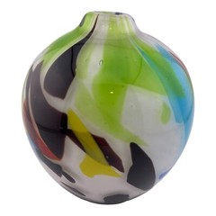 Hand Blown Art Glass Bud Vase Multi Colors Smooth 7” Tall Heavy Good Condition