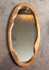 Wavy Wooden Wall Mirror 28×14 Inches – Boho Rustic Organic Shape Home Decor